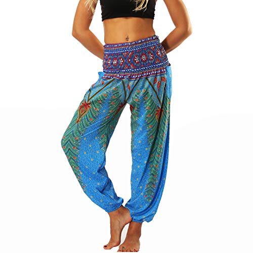 Lu's Chic Women's Boho Pants Harem Smocked Waist Yoga Hippie Palazzo Summer Beach Pants Pattern2 One Size - Image 2