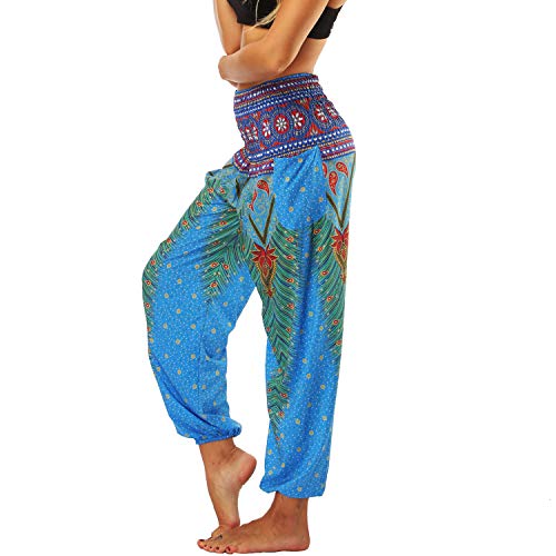 Lu's Chic Women's Boho Pants Harem Smocked Waist Yoga Hippie Palazzo Summer Beach Pants Pattern2 One Size - Image 4