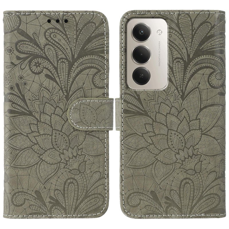 إيروريكس جراب هاتف جلدي قلاب منقوش بدانتيل SEA لهاتف Redmi 15 5G Global / 15 4G (رمادي) - Image 1