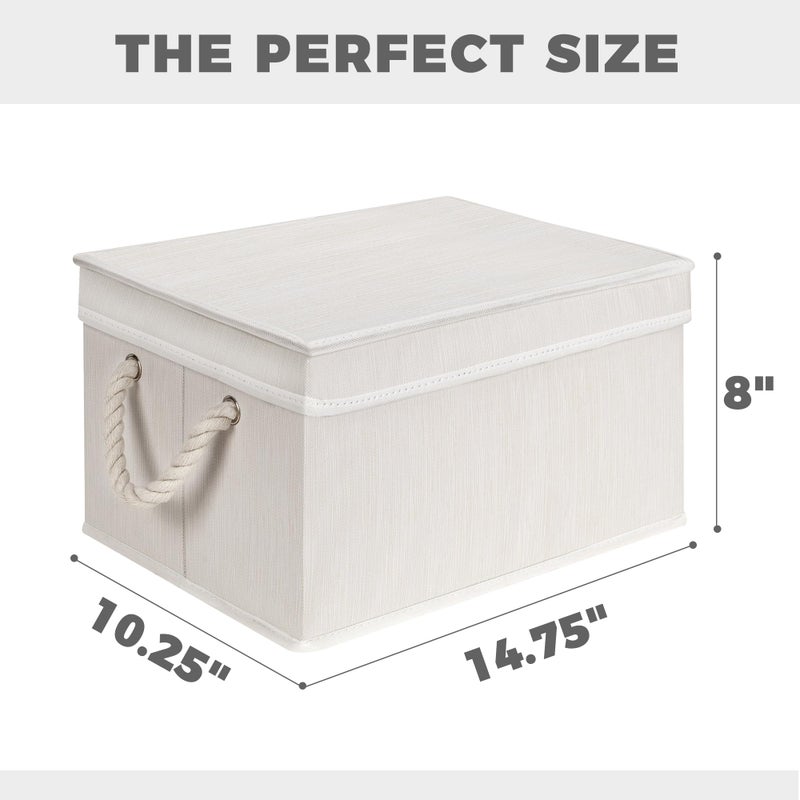 Storage Standard Set of 3 Fabric Bins for Organization - Foldable & Stackable With Lid & Rope Handles - Collapsible Fabric Storage Cubes Lightweight & Sturdy Bottom, Space Saving Collapsible Bin, Ivory - Image 3
