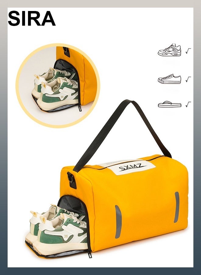 SIRA Yellow Sports Duffel Bag - Large Waterproof Gym Backpack with Shoe Compartment & Dry-Wet Separation, Multi-Pocket Travel Bag for Men & Women (Crossbody/Shoulder/Hand Carry) - Image 3
