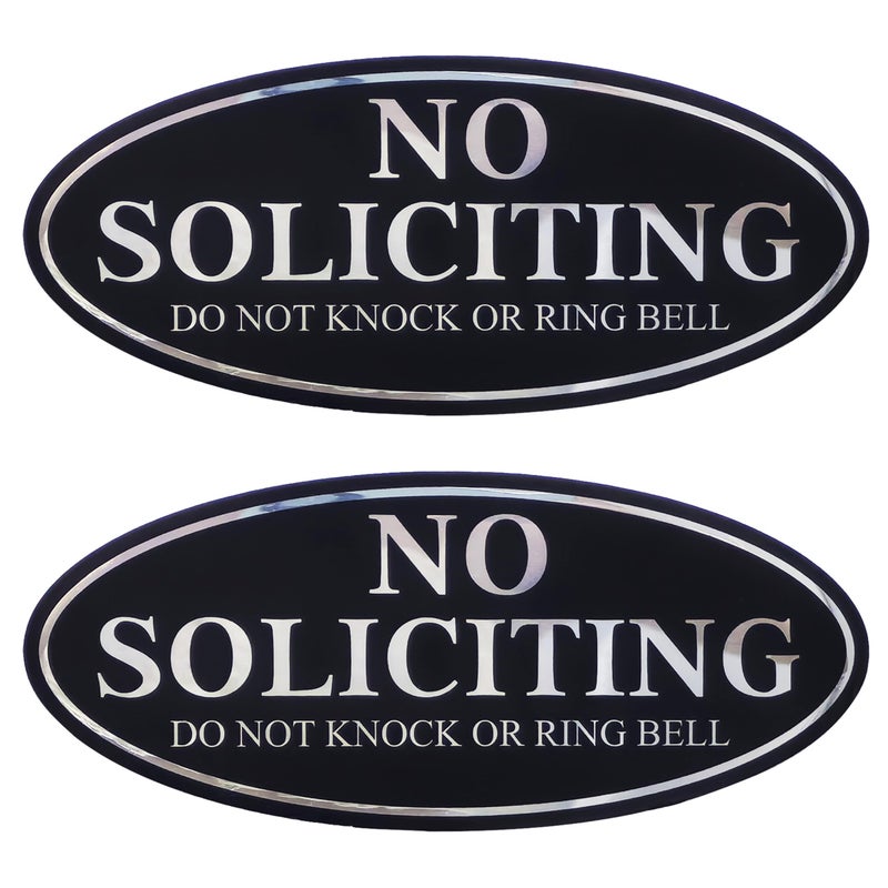 Venicor 2PC No Soliciting Do Not Knock Or Ring Bell Sign, 7 x 3 Inches - Aluminum - No Solicitors Dont Ring Doorbell Sign For House Home Front Door - Strong Self-Adhesive - Premium Reflective Silver Finish - Image 1