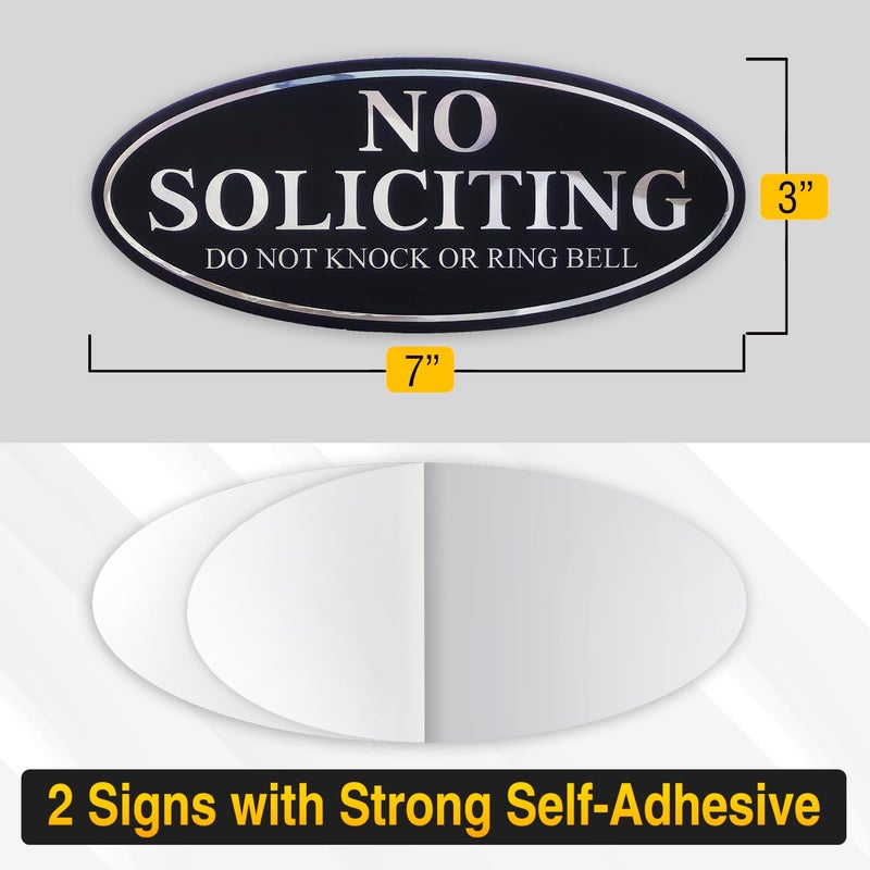 Venicor 2PC No Soliciting Do Not Knock Or Ring Bell Sign, 7 x 3 Inches - Aluminum - No Solicitors Dont Ring Doorbell Sign For House Home Front Door - Strong Self-Adhesive - Premium Reflective Silver Finish - Image 2