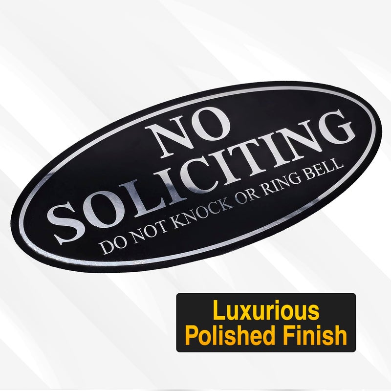 Venicor 2PC No Soliciting Do Not Knock Or Ring Bell Sign, 7 x 3 Inches - Aluminum - No Solicitors Dont Ring Doorbell Sign For House Home Front Door - Strong Self-Adhesive - Premium Reflective Silver Finish - Image 3