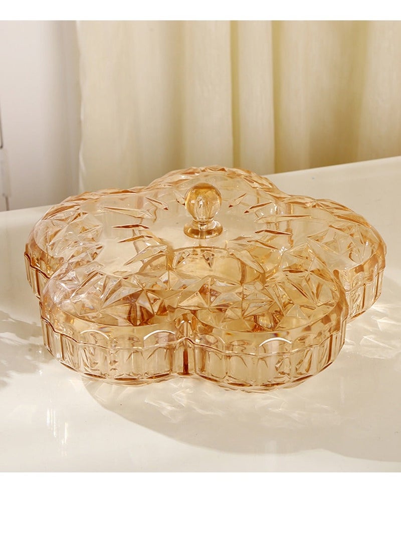 XiuWoo Snack Serving Tray, 11.8" Appetizer Tray with Lid, 6 Compartments Round Plastic Food Storage Organizer, Plates Dishes, for Dried Fruits, Nuts, Candies, Sweet Cookies, and Fruits - Image 1