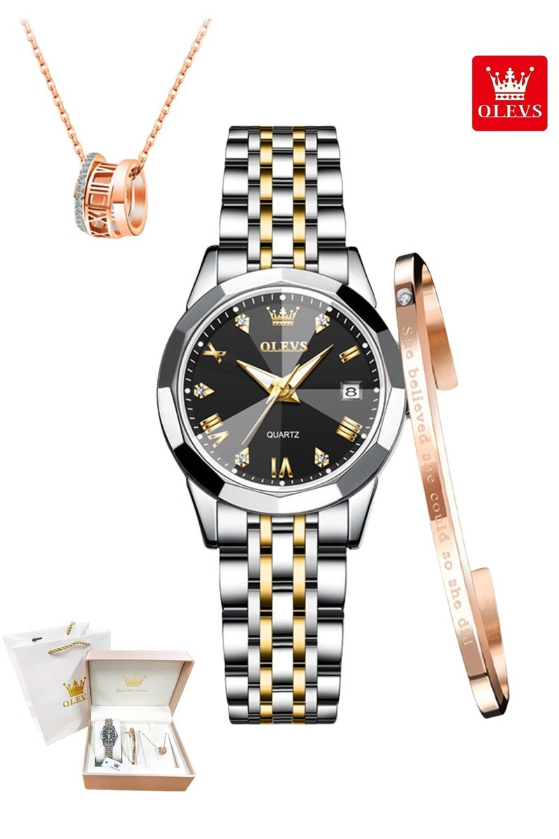 أوليفز طقم أنيق للسيدات مكون من ساعة يد وسوار وقلادة، تصميم عصري مع إضاءة ليلية وتقويم مقاوم للماء وسوار من الفولاذ المقاوم للصدأ، هدية رومانسية لعيد الحب وأعياد الميلاد، هدية يومية مع علبة فاخرة وحقيبة          询问 ChatGPT - Image 1