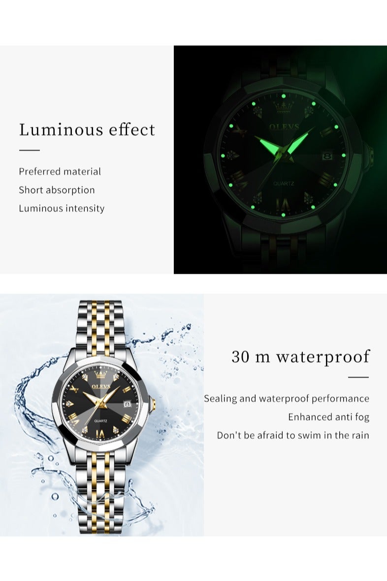 أوليفز طقم أنيق للسيدات مكون من ساعة يد وسوار وقلادة، تصميم عصري مع إضاءة ليلية وتقويم مقاوم للماء وسوار من الفولاذ المقاوم للصدأ، هدية رومانسية لعيد الحب وأعياد الميلاد، هدية يومية مع علبة فاخرة وحقيبة          询问 ChatGPT - Image 5