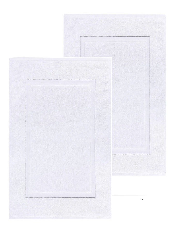 1Chase Set of 2 - Cotton Banded Bath Mats, 100% Ring Spun Cotton - Highly Absorbent and Machine Washable Shower Bathroom Floor Mat, White - Image 1