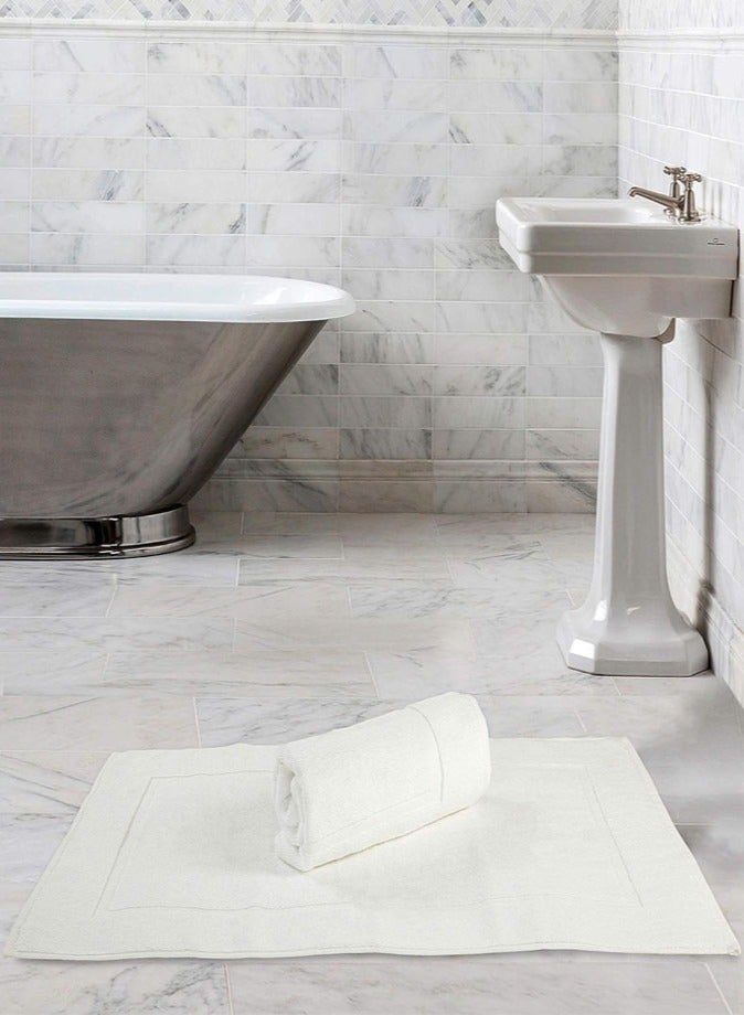 1Chase Set of 2 - Cotton Banded Bath Mats, 100% Ring Spun Cotton - Highly Absorbent and Machine Washable Shower Bathroom Floor Mat, White - Image 3