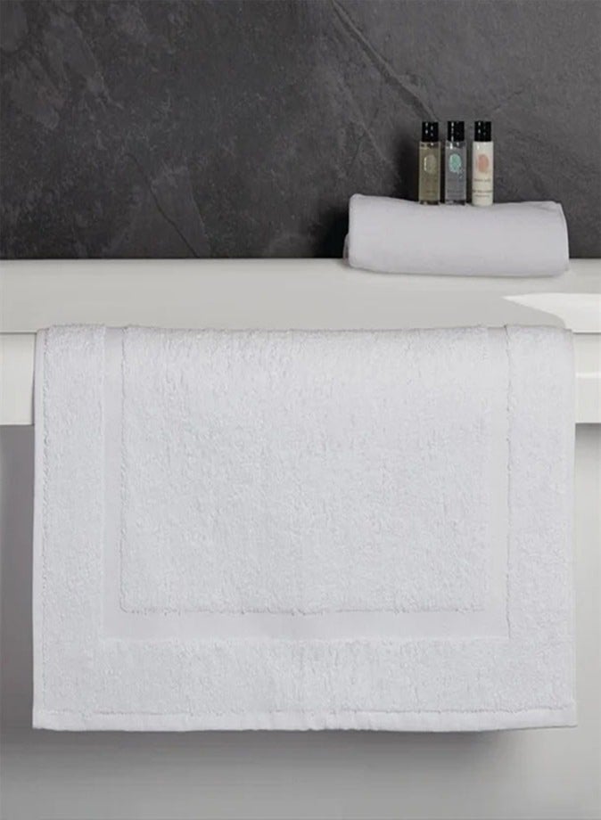 1Chase Set of 2 - Cotton Banded Bath Mats, 100% Ring Spun Cotton - Highly Absorbent and Machine Washable Shower Bathroom Floor Mat, White - Image 2