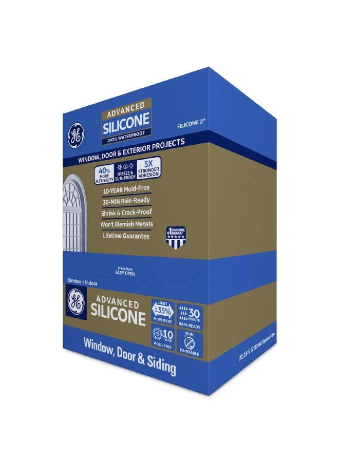 جي إي مادة عازلة متقدمة ومقاومة للماء والسيليكون 2 مانع تسرب للنوافذ والأبواب، شفاف 2.8 أونصة 1595685 - Image 2