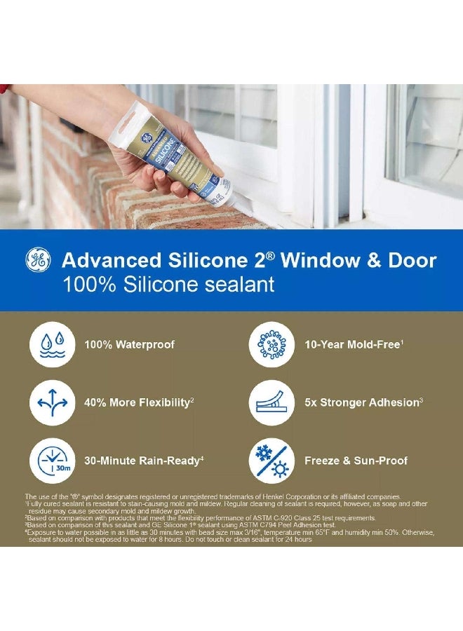 جي إي مادة عازلة متقدمة ومقاومة للماء والسيليكون 2 مانع تسرب للنوافذ والأبواب، شفاف 2.8 أونصة 1595685 - Image 3