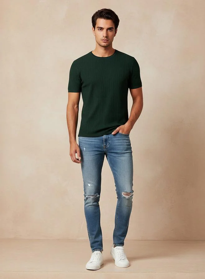Iconic Iconic Textured Crew Neck T-shirt