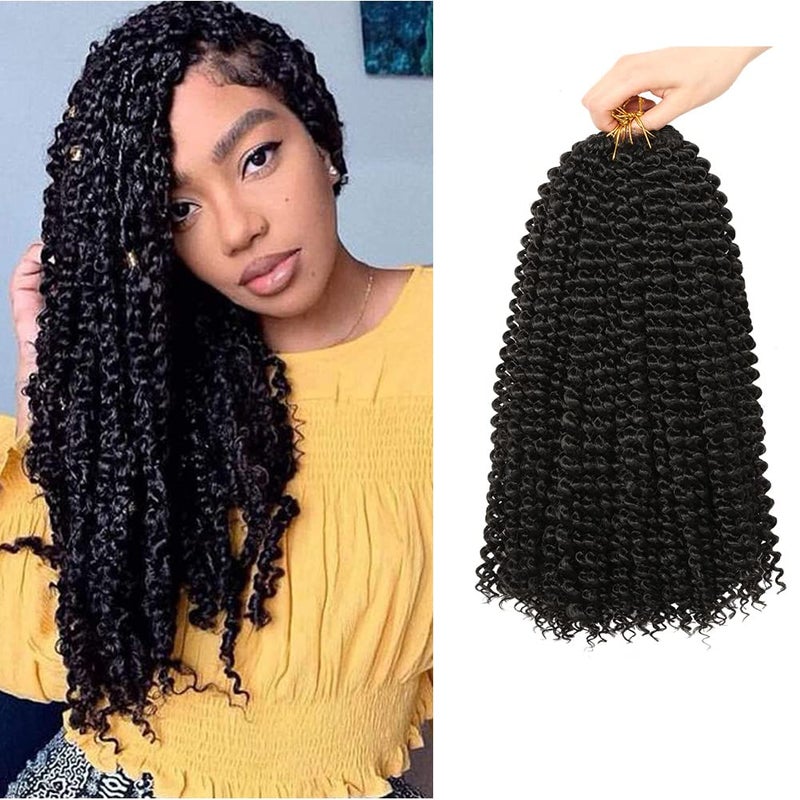Passion Twist hair 14 Inch 8 Packs Water Wave Hair Passion Twist Crochet Hair Extensions Short Bohemian Hair Passion Twist Braiding Hair Braids Natural Black 14 Inch1B