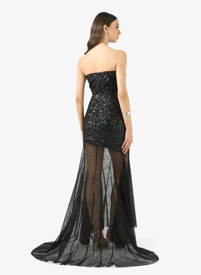 Little Mistress Embellished Mesh Bandeau Detail Maxi Dress