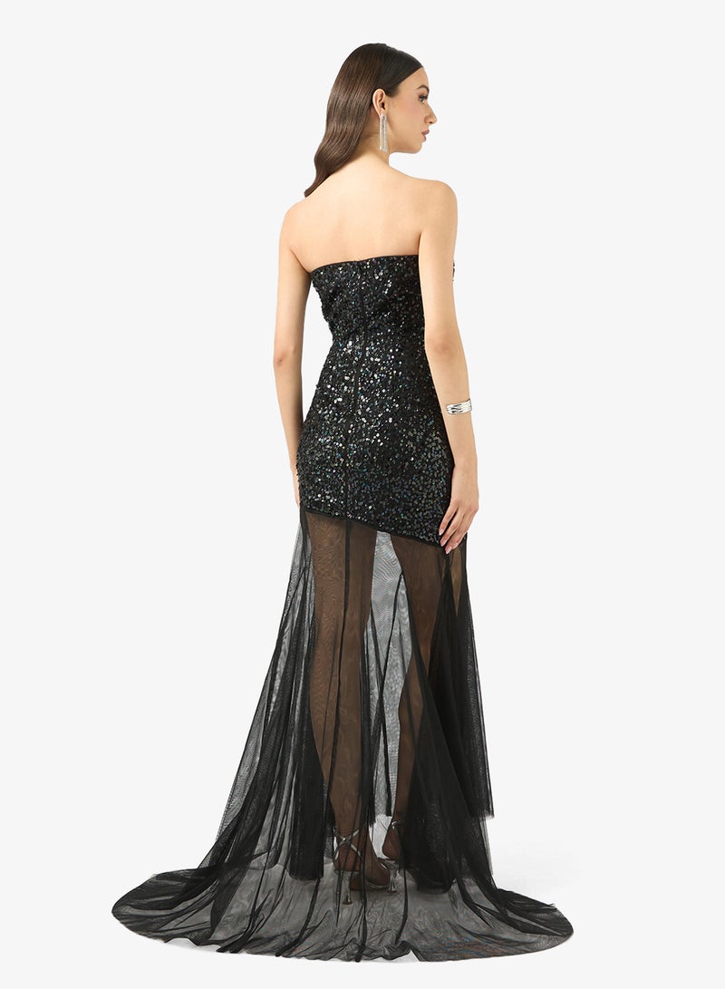 Little Mistress Embellished Mesh Bandeau Detail Maxi Dress - Image 2