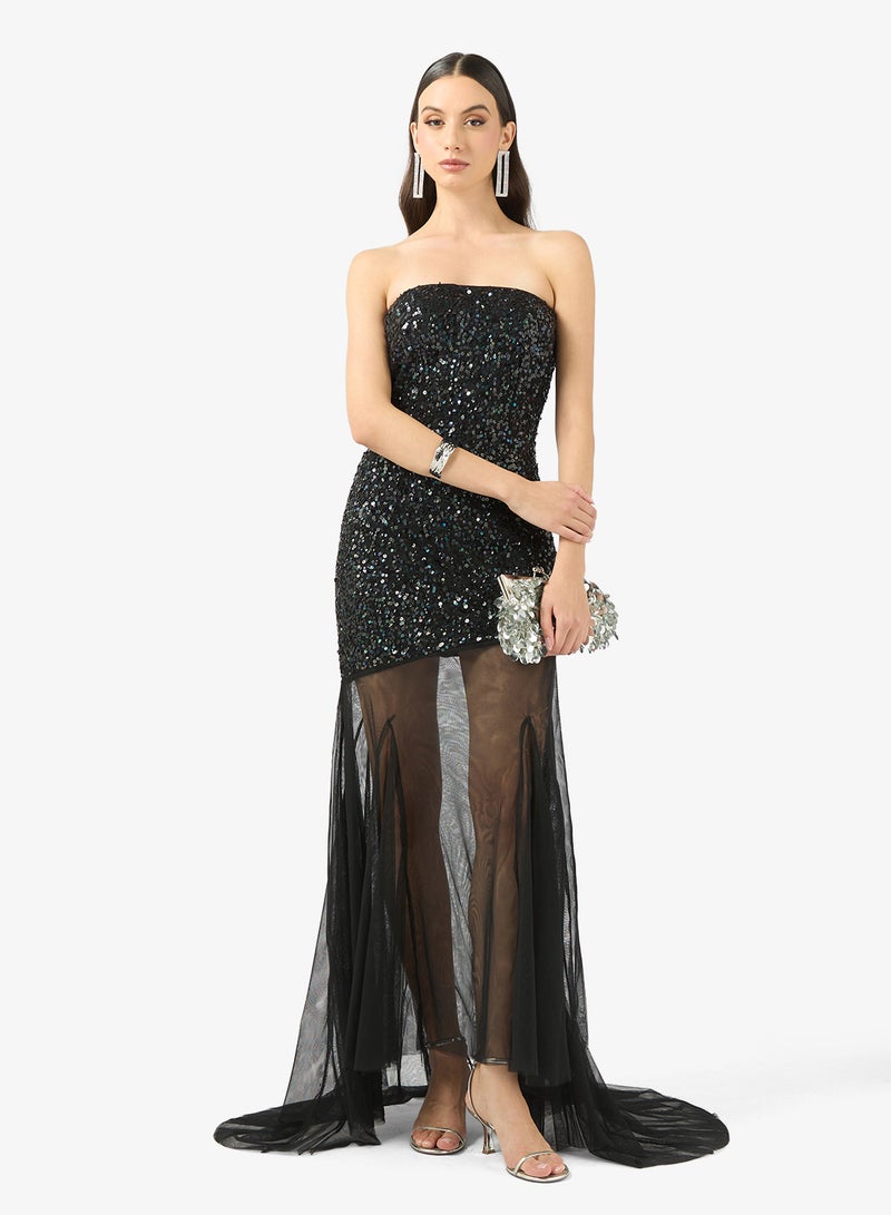 Little Mistress Embellished Mesh Bandeau Detail Maxi Dress - Image 4