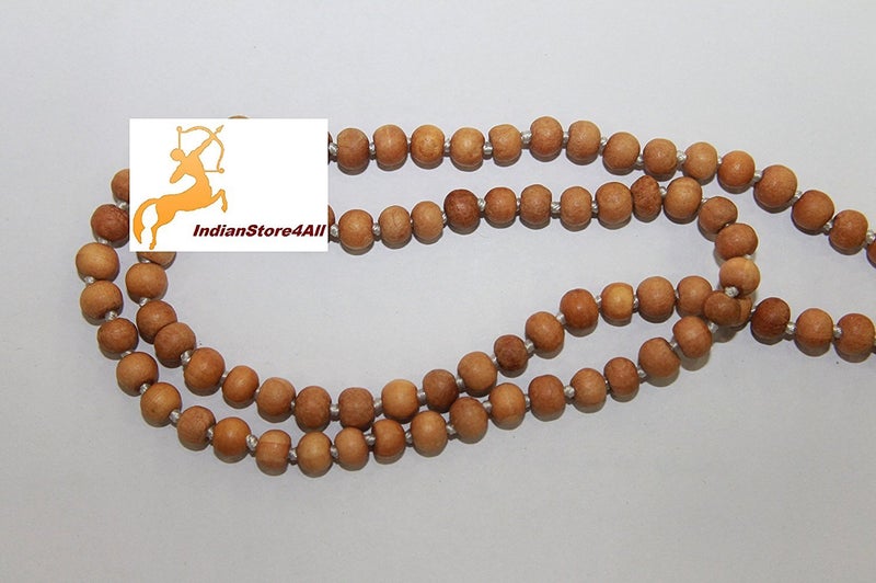 IS4A 8MM TULSI HOLY BASIL PRAYER BEADS JAPA MALA NECKLACE HAND KNOTTED. KARMA 108+1=109 BEADS. BLESSED & ENERGIZED HINDU TIBETAN BUDDHIST SUBHA ROSARY RED TESSEL - Image 3