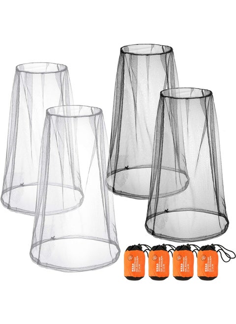 HESTYA 4 Pack Mosquito Net Face Mesh Net Protecting Net for Outdoor Hiking Camping Climbing Mosquito Fly Insects Preventing (Big Size, Grey, Black)