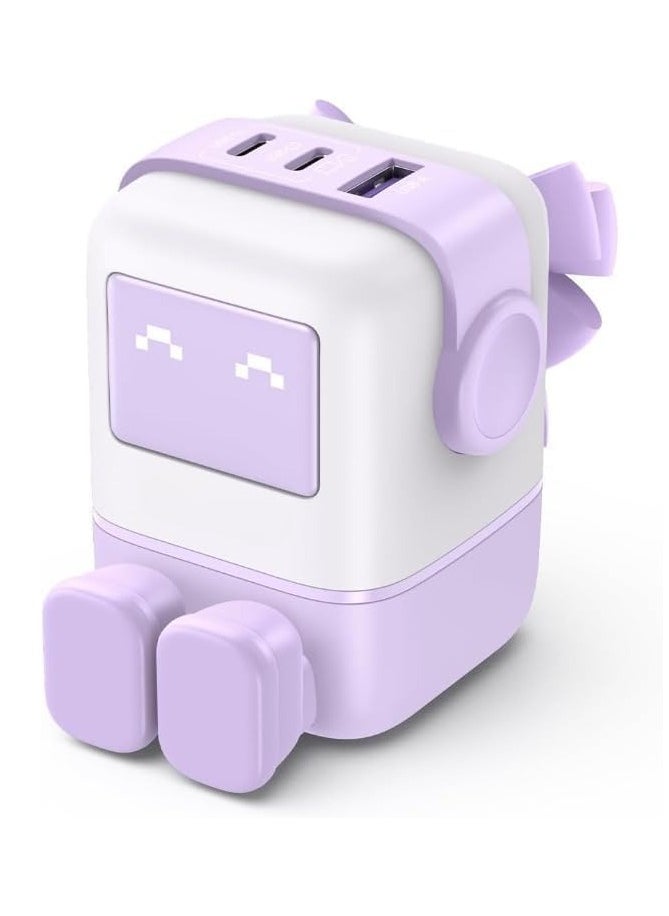 REBENUO 65w charger type c 3-Port Nexode Robot GaN  LED Display Compact Funny Fast Charger Type C Power Adapter 3PIN - Purple RG 65W  - Image 1