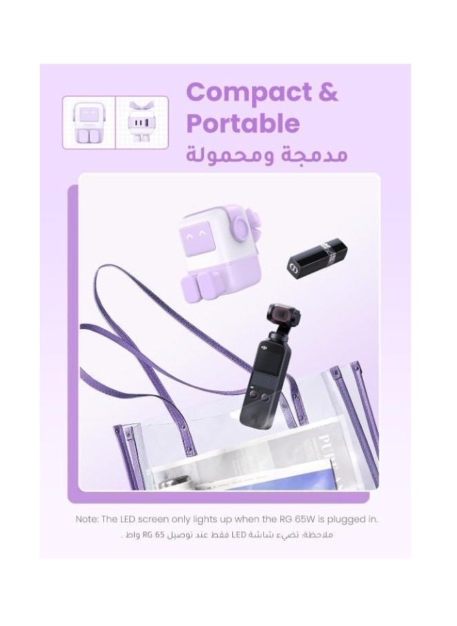 65w charger type c 3-Port Nexode Robot GaN  LED Display Compact Funny Fast Charger Type C Power Adapter 3PIN - Purple RG 65W