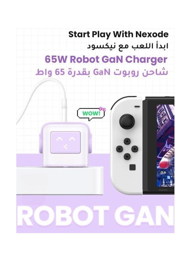 65w charger type c 3-Port Nexode Robot GaN  LED Display Compact Funny Fast Charger Type C Power Adapter 3PIN - Purple RG 65W