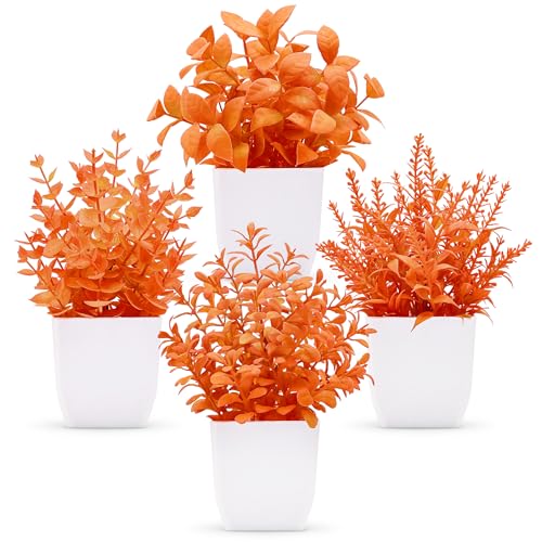 Der Rose 4 Pack Fall Fake Plants Mini Artificial Greenery Potted Plants Fall Decorations for Home Decor Indoor Office Table Room Farmhouse Bathroom Fall Decor - Image 1
