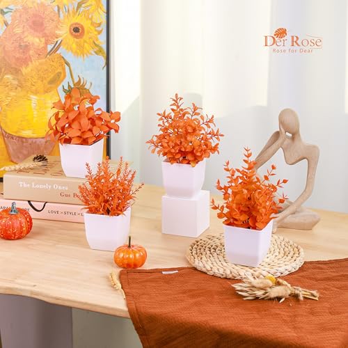 Der Rose 4 Pack Fall Fake Plants Mini Artificial Greenery Potted Plants Fall Decorations for Home Decor Indoor Office Table Room Farmhouse Bathroom Fall Decor - Image 3