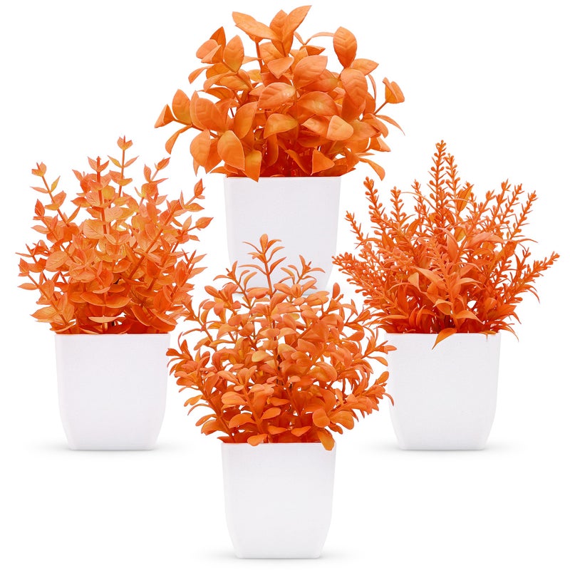 Der Rose 4 Pack Fall Fake Plants Mini Artificial Greenery Potted Plants Fall Decorations for Home Decor Indoor Office Table Room Farmhouse Bathroom Fall Decor - Image 2