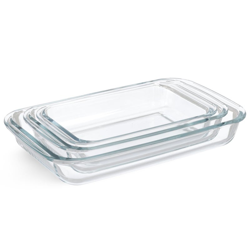 Oven Roaster set, 3 pieces(S/M/L), Rectangler, Tempered Glass - Transparent - Image 1