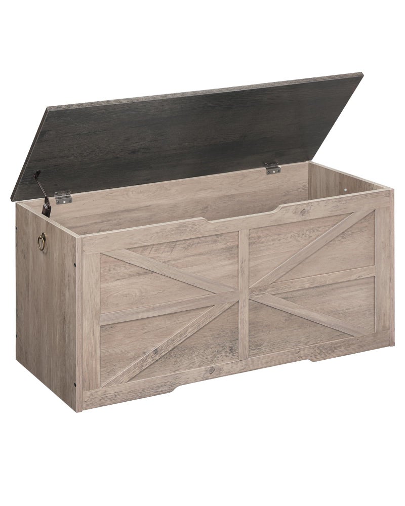CHOEZON Storage Chest 394 Wooden Storage Trunk Retro Storage Bench with Safety Hinge Toy Chest Storage Farmhouse Style for Bedroom Living Room Charcoal Gray and Greige MCW10HC