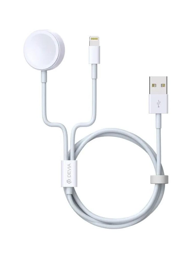 devia - DEVIA EA199 Smart Series 2 In 1 Apple Watch Charging Cable 1.2m - White - Image 1