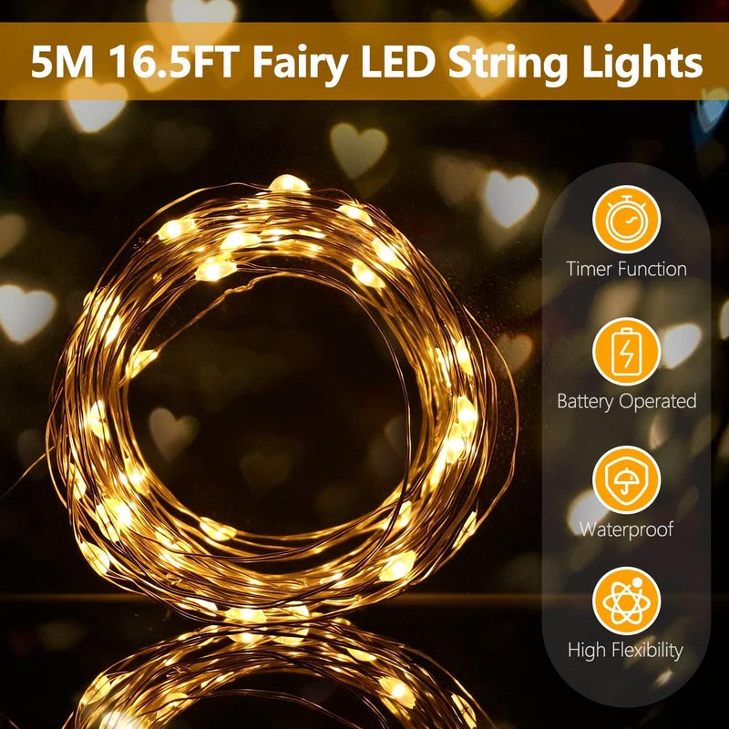 GLEVAR Fairy Lights – LED String Lights – Battery Operated with Timer, Flexible Copper Wire, Warm White Glow, Perfect for Bedroom Decor, Wedding Ambiance, Outdoor Party Lighting - Image 5