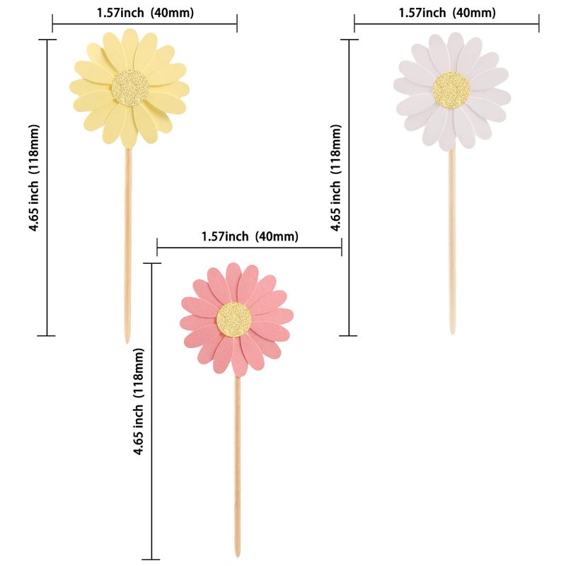 Ephlyn 24Pcs Daisy Cupcake Toppers Glitter Flower Daisy Cake Decorations Chrysanthemum Cupcake Toppers Spring Daisy Flower Cake Picks for Birthday Wedding Supplies Multi 2 - Image 2