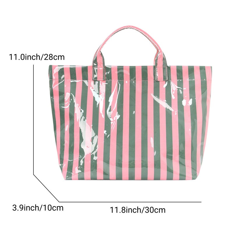 Lushandy Striped PVC Tote Bag for Women, Waterproof Plastic Tote Bag for Beach Pool Large Top Handle Travel Hobo Handbag - Image 3