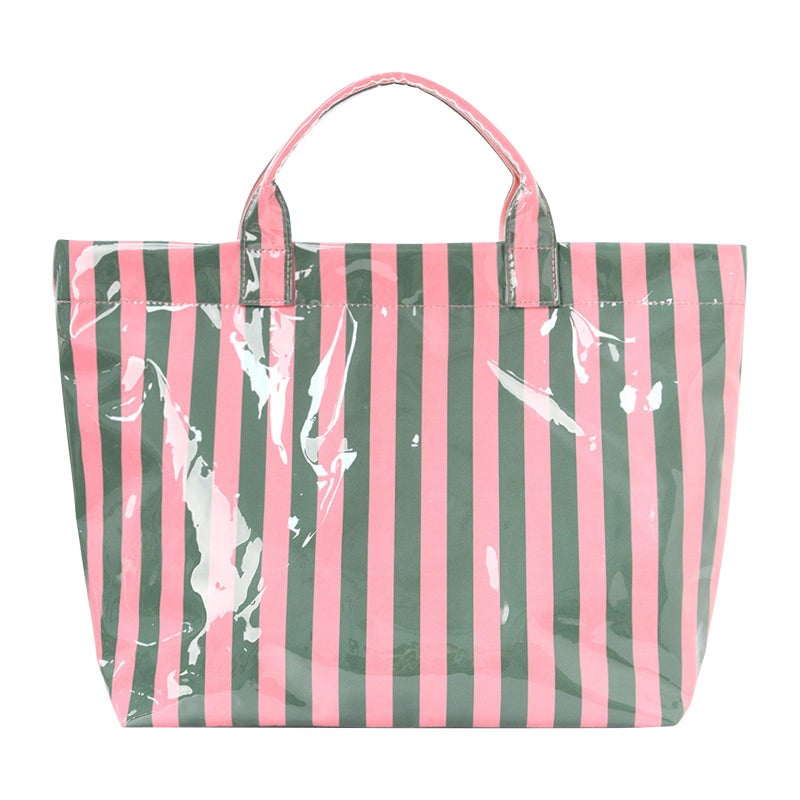 Lushandy Striped PVC Tote Bag for Women, Waterproof Plastic Tote Bag for Beach Pool Large Top Handle Travel Hobo Handbag - Image 1