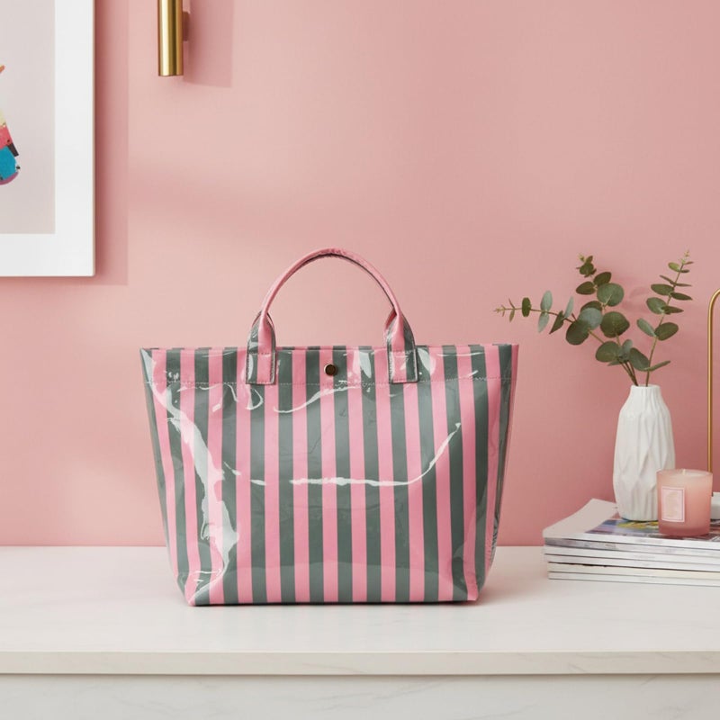 Lushandy Striped PVC Tote Bag for Women, Waterproof Plastic Tote Bag for Beach Pool Large Top Handle Travel Hobo Handbag - Image 4