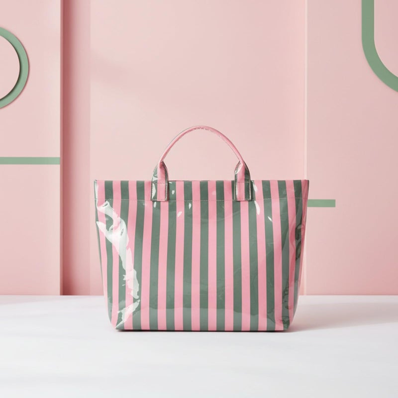 Lushandy Striped PVC Tote Bag for Women, Waterproof Plastic Tote Bag for Beach Pool Large Top Handle Travel Hobo Handbag - Image 5