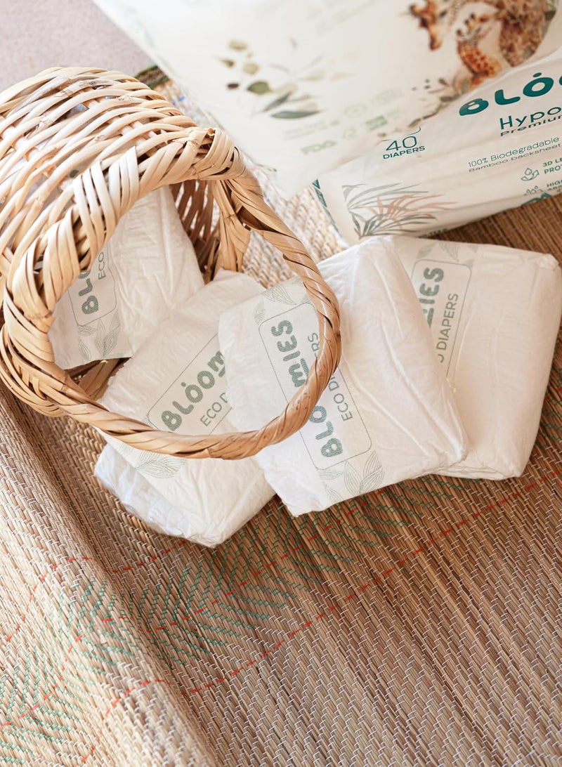 Bloomies Premium Baby Diapers Size 2,3,4, Counts 22,40,66,120, Wetness Indicator Eco-friendly and Hypoallergenic Ultra-soft Nappy Diaper Skin Friendly, Leakage Protection,100% Organic Natural Bamboo - Image 3