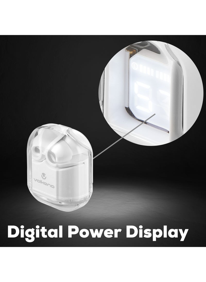 فولكانو سماعات أذن لاسلكية حقيقية من سلسلة Crystalline، بلوتوث 5.3، ميكروفون مزدوج، داخل الأذن، مقاومة للماء وفق معيار IPX، محركات 10 ملم، علبة شحن من نوع Type-C مع إمكانية إعادة الشحن 2-3 مرات، وقت تشغيل 3-4 ساعات، اللون الأبيض - Image 4
