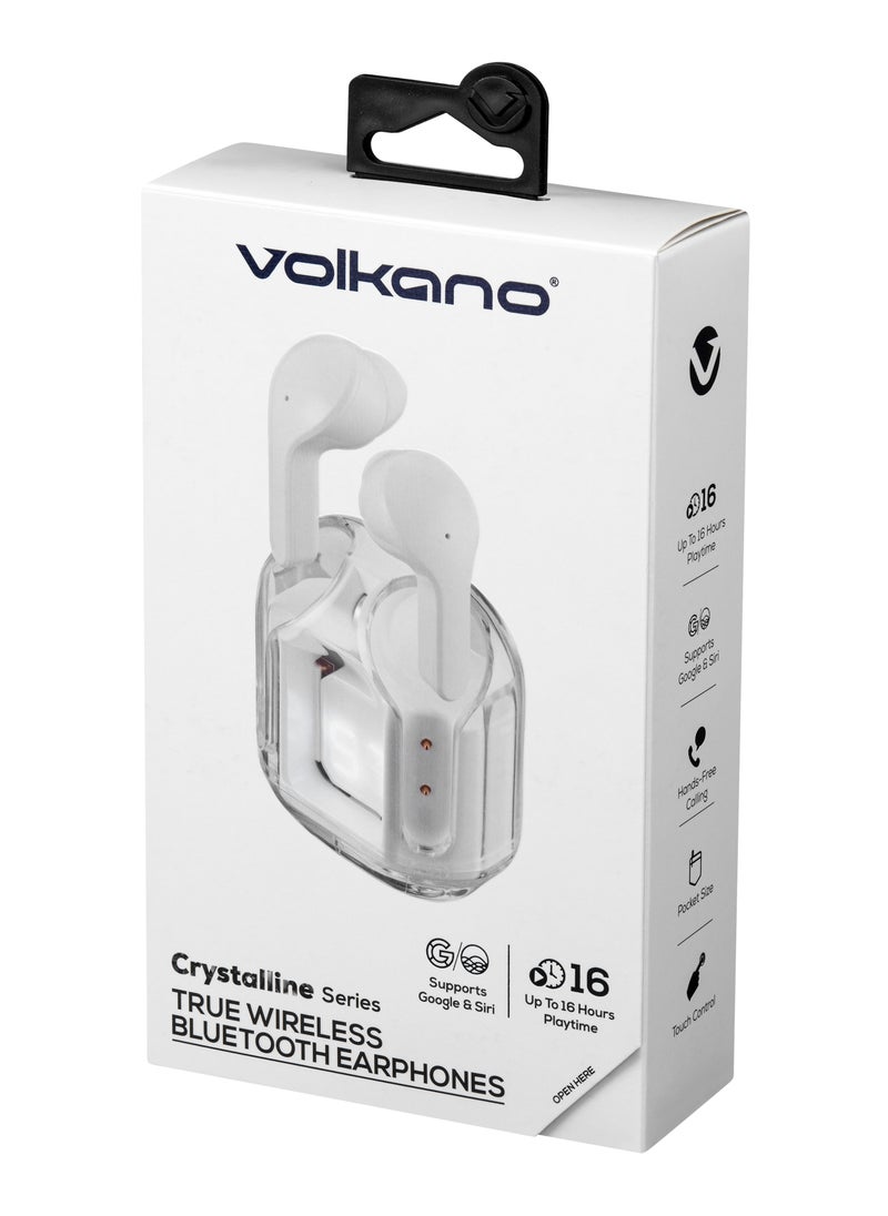 Volkano - Volkano Crystalline Series TWS Earphone, True Wireless with big Bass10mm driver, Bluetooth 5.3, IPX level: life waterproof, playtime 18 Hrs , Charging port Type-C. White - Image 1