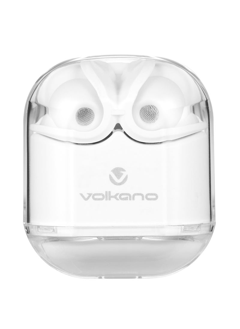Volkano - Volkano Crystalline Series TWS Earphone, True Wireless with big Bass10mm driver, Bluetooth 5.3, IPX level: life waterproof, playtime 18 Hrs , Charging port Type-C. White - Image 1