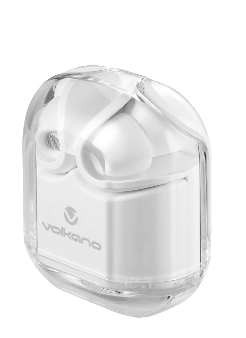 Volkano - Volkano Crystalline Series TWS Earphone, True Wireless with big Bass10mm driver, Bluetooth 5.3, IPX level: life waterproof, playtime 18 Hrs , Charging port Type-C. White - Image 1