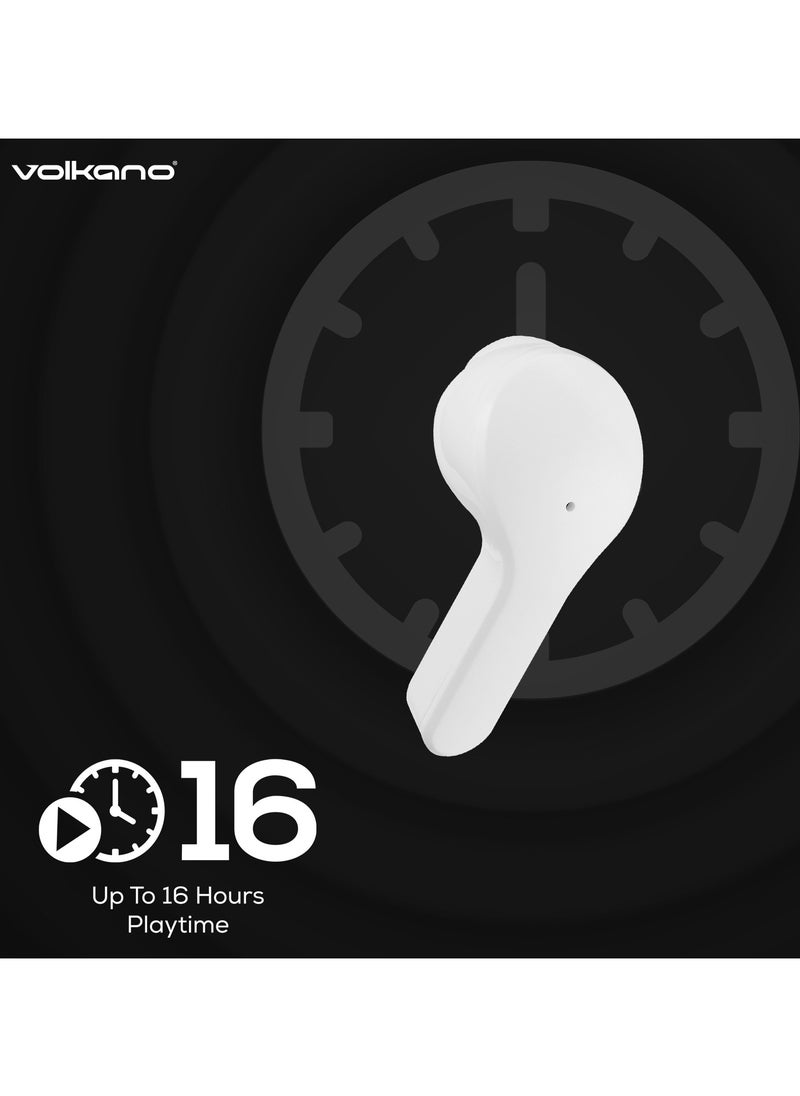 Volkano - Volkano Crystalline Series TWS Earphone, True Wireless with big Bass10mm driver, Bluetooth 5.3, IPX level: life waterproof, playtime 18 Hrs , Charging port Type-C. White - Image 1