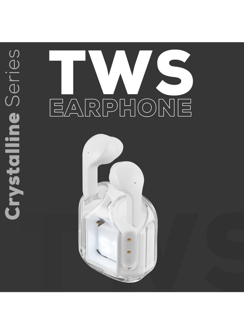 Volkano - Volkano Crystalline Series TWS Earphone, True Wireless with big Bass10mm driver, Bluetooth 5.3, IPX level: life waterproof, playtime 18 Hrs , Charging port Type-C. White - Image 1