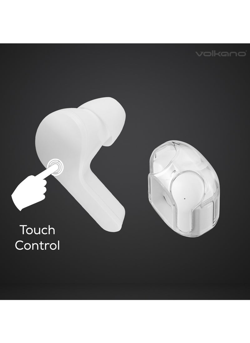 Volkano - Volkano Crystalline Series TWS Earphone, True Wireless with big Bass10mm driver, Bluetooth 5.3, IPX level: life waterproof, playtime 18 Hrs , Charging port Type-C. White - Image 1