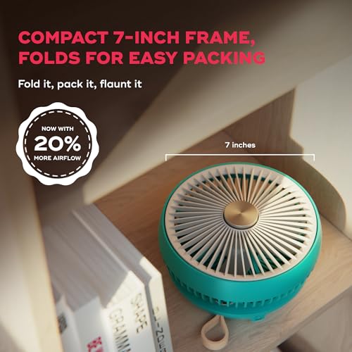 NUUK Folde V2 Personal Rechargeable Fan For Travel|Folds 180° & Fits In Any Bag|Cordless,7-Inch|16 Hr Run Time,4 Wind Speeds|Super Silent BLDC Motor|For Hiking,Picnics,Beach,Camping - Image 3