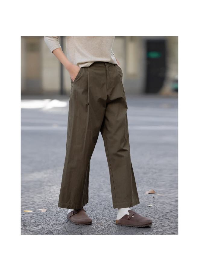 Dme Spring Simple Style Cloud-feel Cotton Single-sided Pleated Straight-leg Pants, Comfortable Concealing Women's Casual Trousers - Image 3