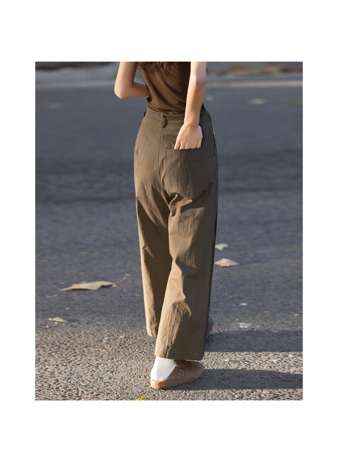 Dme Spring Simple Style Cloud-feel Cotton Single-sided Pleated Straight-leg Pants, Comfortable Concealing Women's Casual Trousers - Image 4