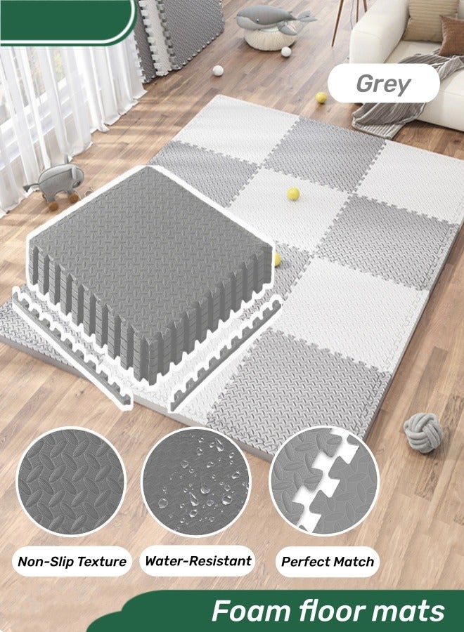 Thick Puzzle Exercise Mat, Foam Interlocking Tiles, Protect Floors from Gym Equipment Exercise, Durable Non-Skid Texture, Kid Baby Family Safe, Easy to Assemble, Grey - Image 1